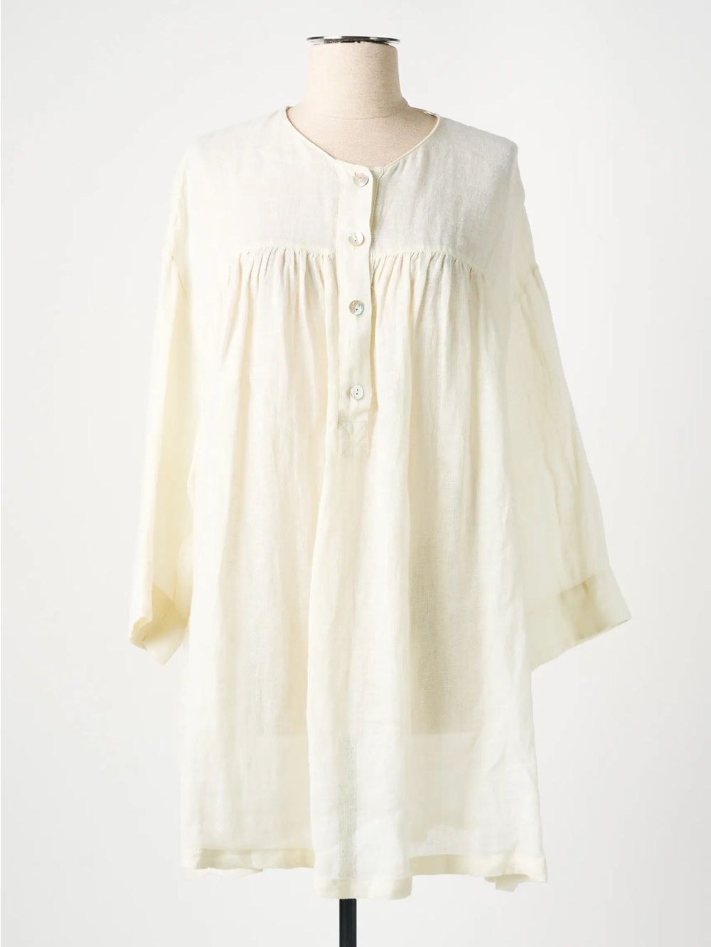 Zara Linen Cream Tunic Dress 3/4 Button Long Sleeve Size Medium Boho